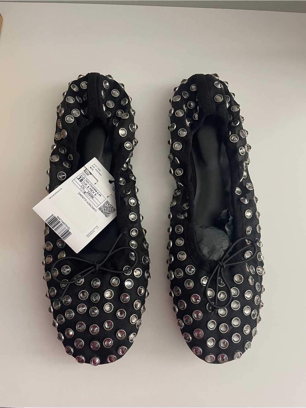 Mango Black Studded Mesh Ballerina Shoes